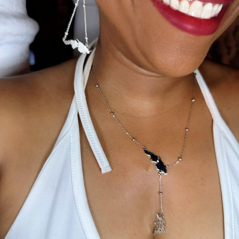 Virgin Islands Map Shape Hanging Flag Necklace Set