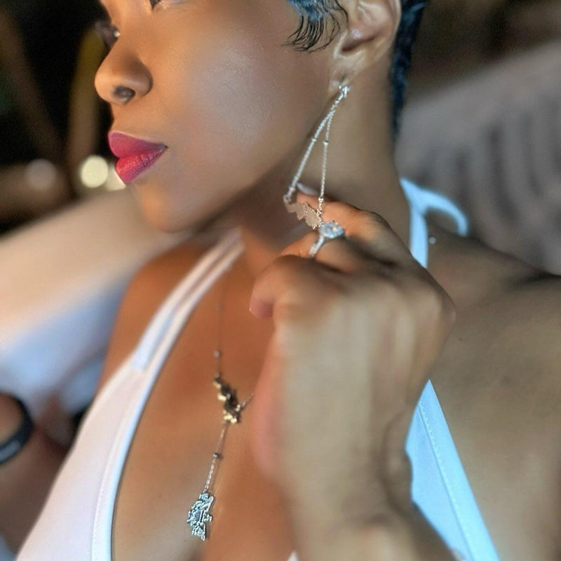 Virgin Islands Map Shape Hanging Flag Necklace Set